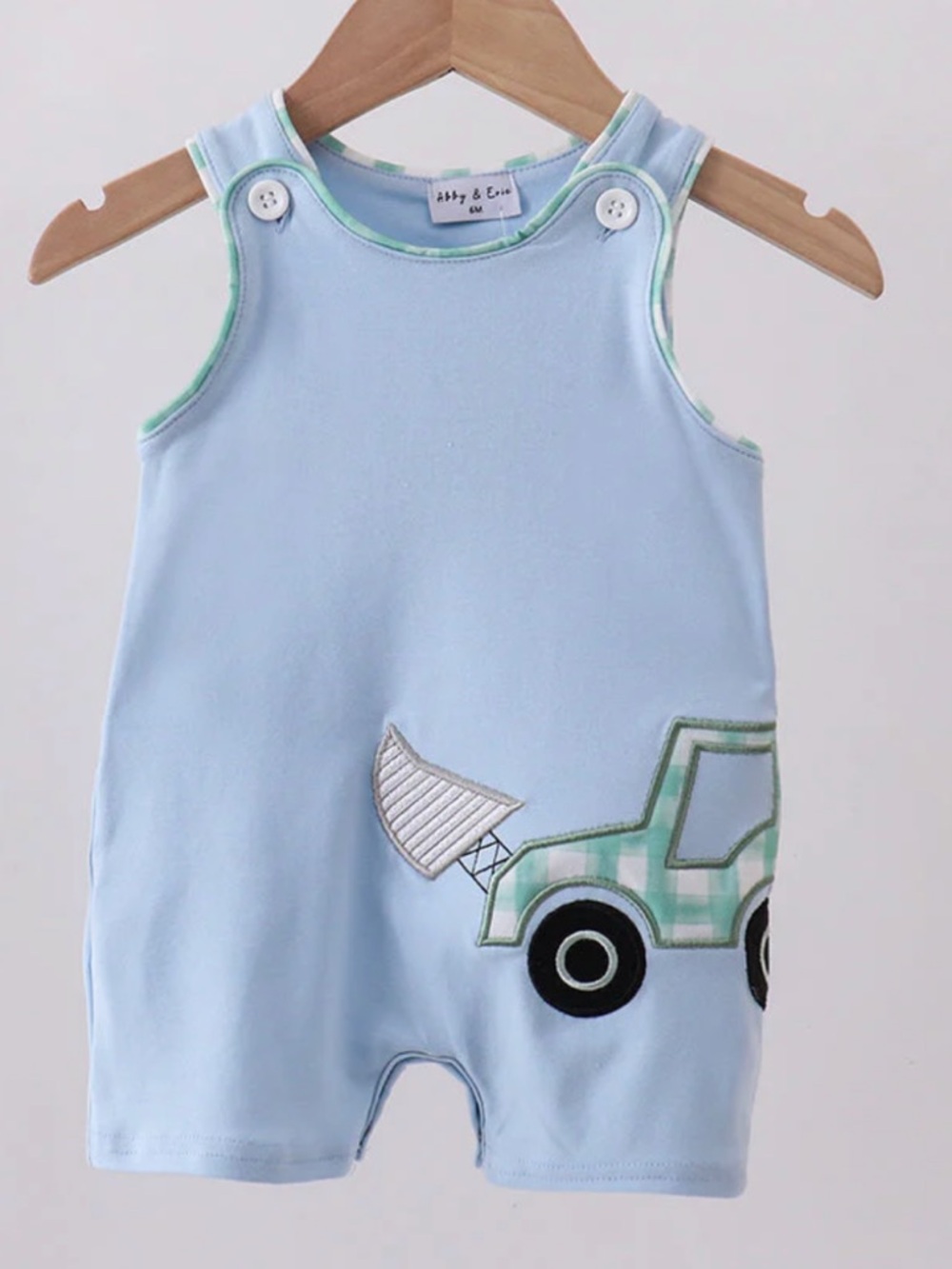 Baby Boy Light Blue Tractor Romper — 6M